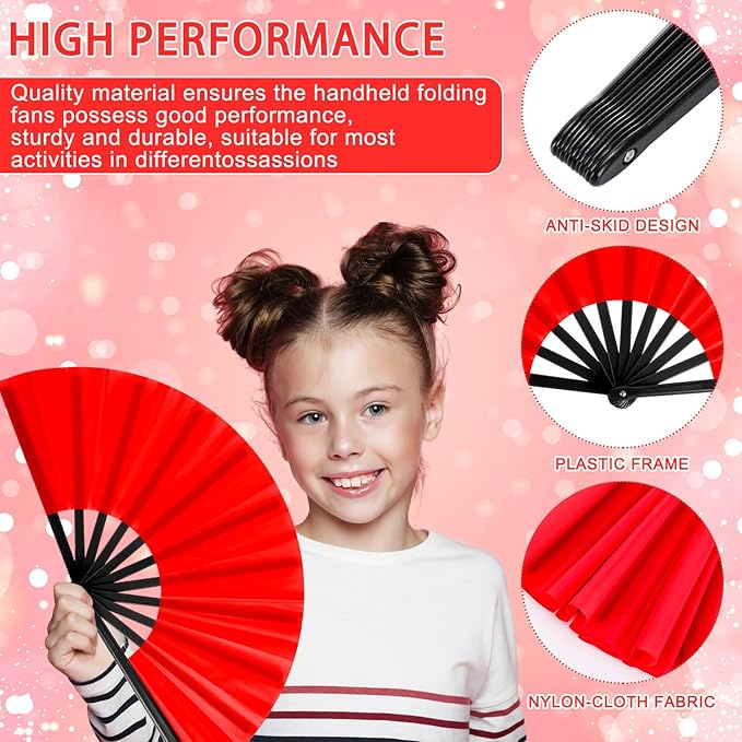 Blulu 4 Pcs 11 Inch Large Folding Hand Fans for Line Dancing Clapping Popping Rave Fans for Kids Women Men for Dancing Boots on The Ground Festival Party Decoration(Classic Style, Chic Color)