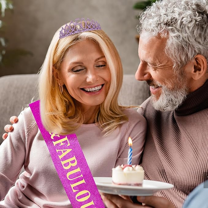 Casoty 50th Birthday Sash and Tiara, 50th Birthday Party Decorations Supplies for Women, Crown and Sash Set, Gifts for Her