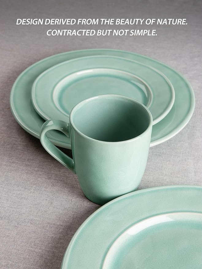 famiware Aurora Coffee Mugs, 14oz Mug Set of 4, Stoneware Mug, Cups for Kitchen, Cappuccino, Latte, Reactive Glaze, Microwave Safe, Scractch-resistant, Mint Green