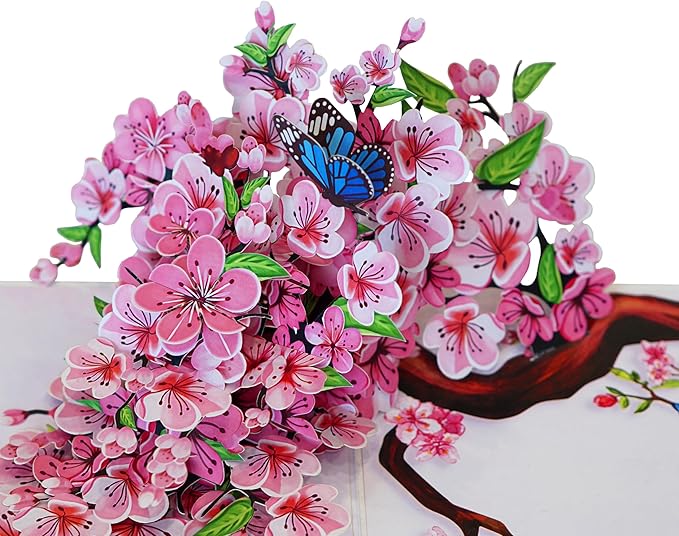 Cherry Blossom 3D Birthday Cards for Women, Pop Up Mothers Day Card, 3D Anniversary, Valentines Day, Pop Up Gifts for Her, Him, Wife, Husband, Sister (Butterflies Cherry Blossom)