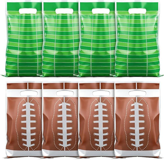 Tyqour 60 PCS Football Gift Bags Football Goodie Bags Brown Green Handle Football Party Bags Football Theme Sports Birthday Party Favors Supplies for Candy Snack Cookie Treat Gift
