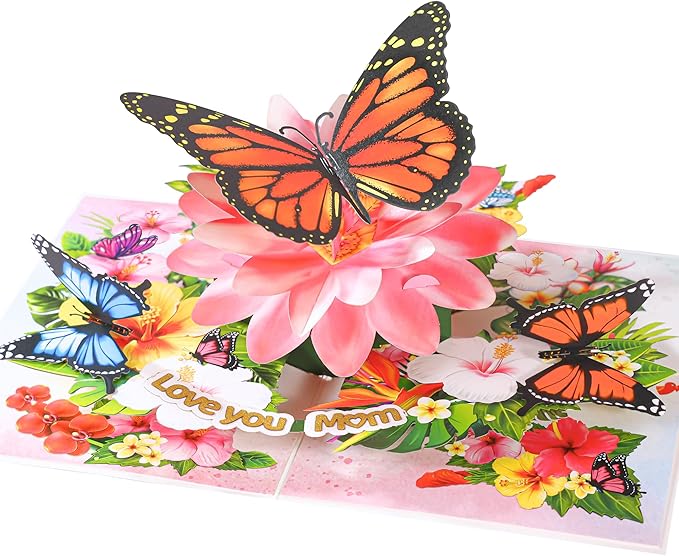 Pop Up Birthday Cards For Mom, Butterflies Love You Mom, 3D Monarch Butterfly, Beautiful Flowers, Birthday Cards, Ideal Gift For Mum, Wife, Godmother, Stepmom, Sister, Grandma, Mother in law, Wife