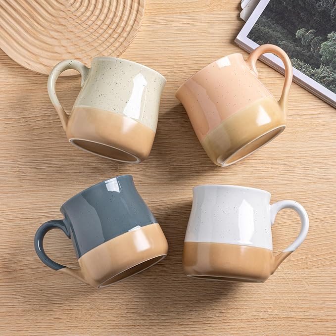 GBhome Ceramic Coffee Mugs Set of 2, 24oz Handmade Large Coffee Mugs Set with Terracotta Underside for Latte/Tea/Beer/Hot Cocoa/Cappuccino/Soup Dishwasher & Microwave Safe-light Beige &White