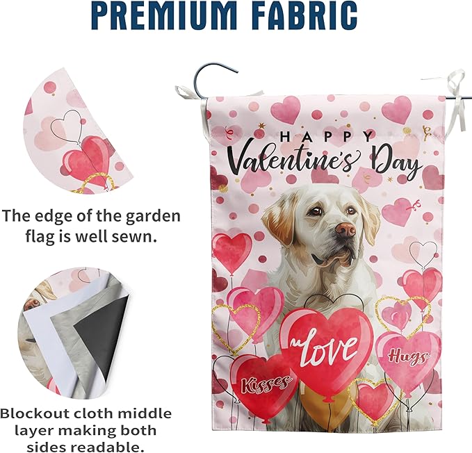 White Lab Valentine Garden Flag Valentines Day Flags for Outside 12x18 Double Sided Small Yard Flags Labrador Dog Valentine's Day Decor Outdoor Lawn Valentines Banners Front Porch