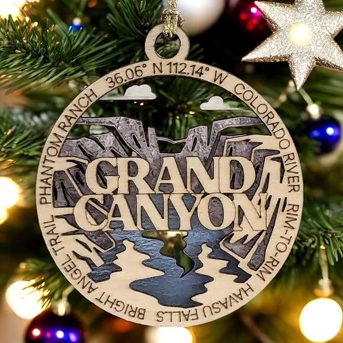 Grand Canyon National Park Handcrafted Christmas Ornament - 3" Wood Laser Cut Souvenir with Colorado River Scene - Made in USA