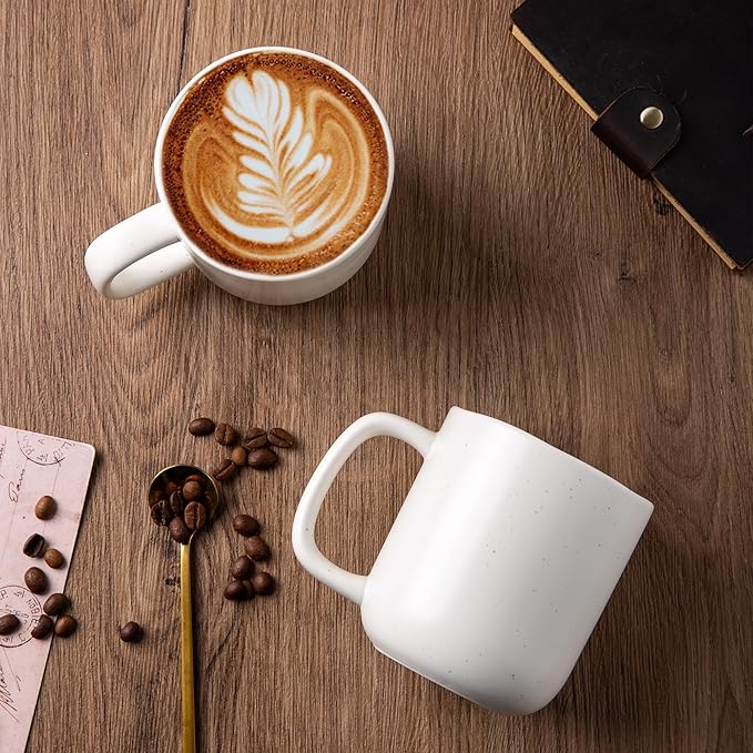 AmorArc 14oz Coffee Mugs Set of 6, Speckled Ceramic Coffee Mugs with Large Handle & Wavy Rim for Latte/Hot Cocoa/Tea, Coffee Cups for Men Women. Oven, Dishwasher&Microwave Safe, Speckled White