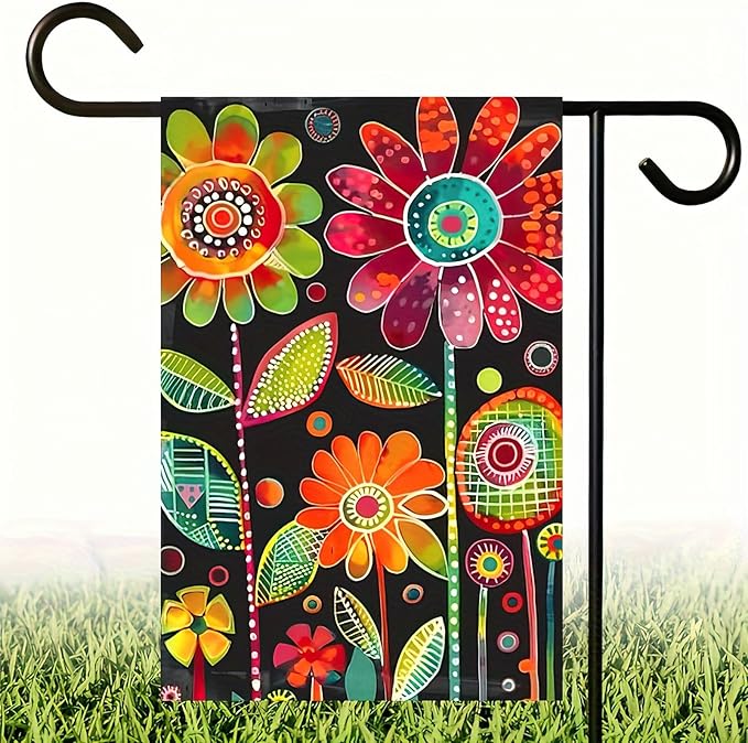 Blissyard Spring Summer Flower Garden Flag 12x18 Double Sided Vertical Fun Graffiti Floral Flower Welcome Garden Yard House Flags Decorative Art Fabric Flag for Patio Lawn Party Supplies