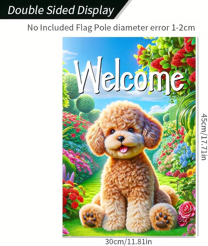 BlissYard Poodle Welcome Spring Summer Garden Flag 12x18 Double Sided Small Garden Yard House Flags Outside Outdoor Summer Porch Lawn Decoration Decor