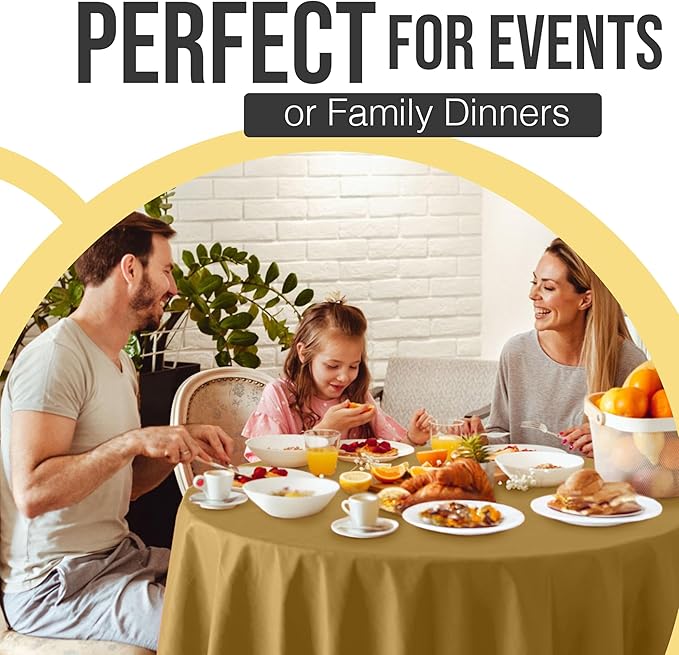 Exquisite 66% Thicker Premium Gold Round Tablecloth 0.5 Mil 24 Pack Plastic Table Cloth Disposable 84 Inch Round Plastic Tablecloth Won't Tear Easily Like Cheap Thin Brands