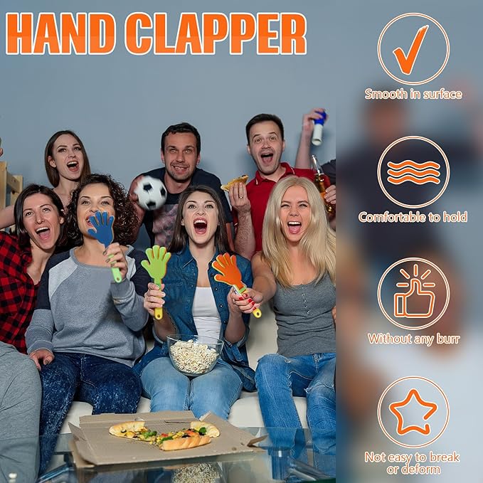 16 Pcs Colorful Hand Clappers 7.5 Inch Clappers Noisemakers Noise Makers Party Favors Plastic Clapper Sporting Events Cheers Ball Dance Basketball Football Noisemakers （Colorful）
