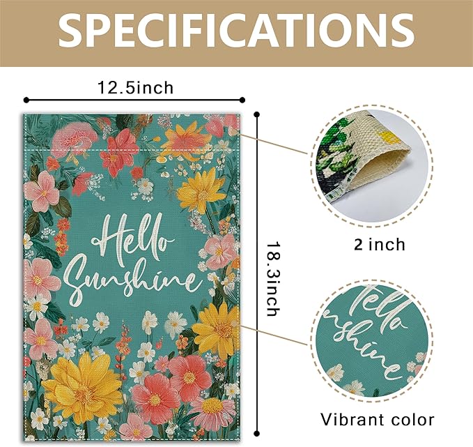 Garden Flags, Welcome Garden Flag, Bee Sunflower Flag Double-Sided Flags for Farmhouse Yard Outdoor-12 x 18inch (SUNSHINE)