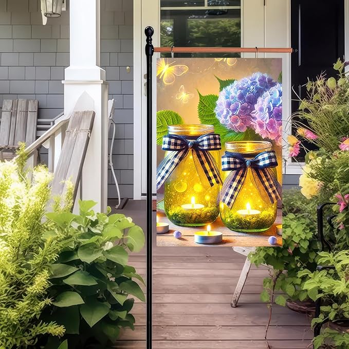 BlissYard Hello Spring Garden Flag Double Sided 12x18 Welcome Spring Floral Glow Yard Flag Mason Jar Vase Flower Garden Yard Seasonal Outside Outdoor House Decoration Farmhouse Holiday Flag