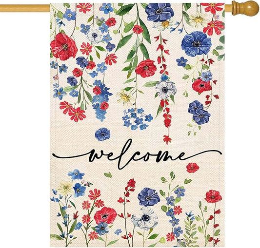 Baccessor 4th of July Patrioctic House Flag 28 x 40 Inch Double Sided God Bless America Memorial Day Floral Large House Flag Vertical Summer Seasonal Usa Yard Outdoor Outside Decoration