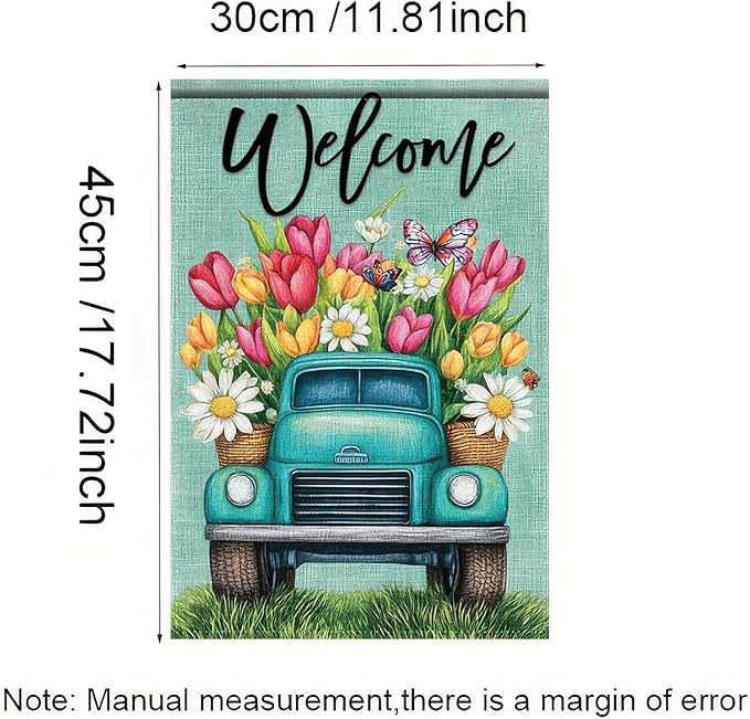 BlissYard 12×18 Inch Double Sided Garden Flag Spring Blue Truck Garden Flags Welcome Garden Flag Seasonal Outdoor Decorative Yard Outdoor Flag Farmhouse Spring Decor