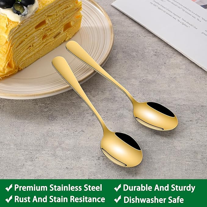 5.5 Inch Coffee Spoons,8 Pieces Stainless Steel Gold Tea & Coffee Spoon,Mirror Polishing Metal Small Espresso Spoons,Dishwasher Safe Teaspoon,Golden Mini Demitasse Spoon