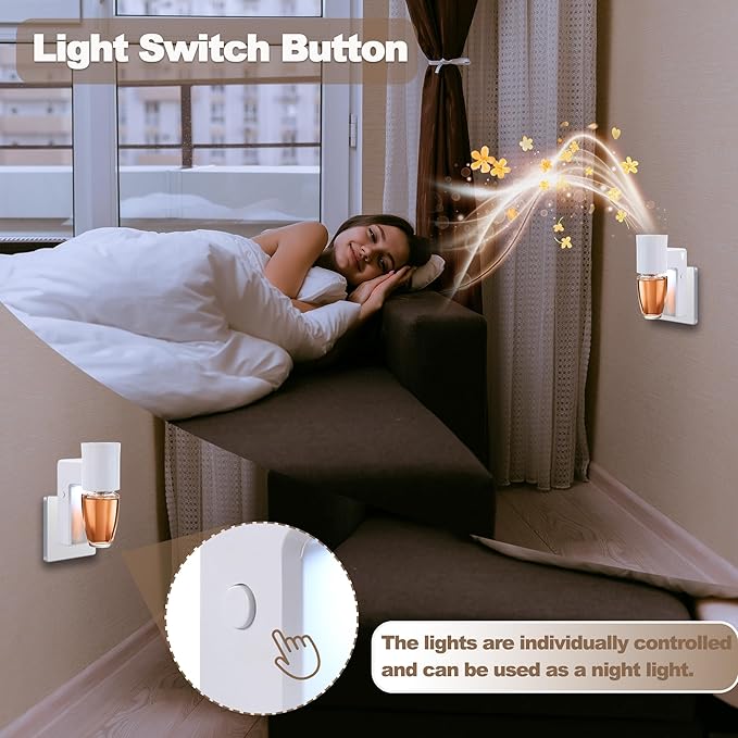 2 Pcs Wall Fragrance Plug in with Night Light Compatible with Bath and Body Works Wallflowers, with 3-Speed Adjustable Fragrance Essential Oil Diffuser for Home, White