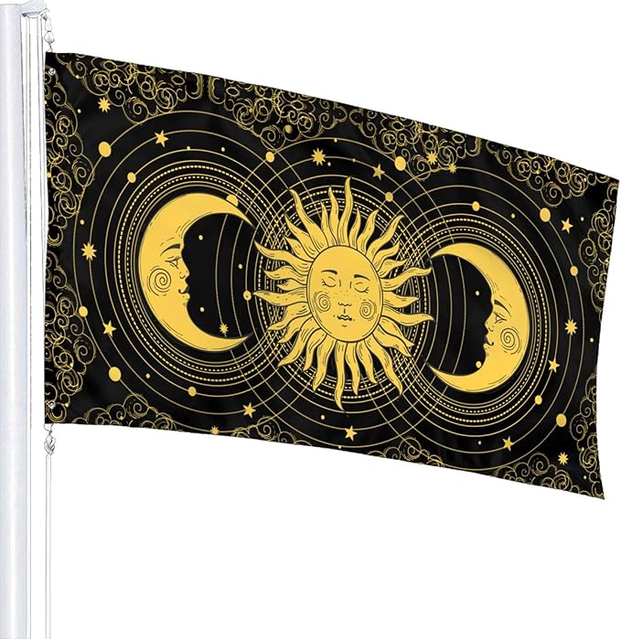 Mystica Astrology Tarot Boho Universe Crescent Moon And Sun Flag 3x5 Ft Outdoor Indoor With Grommet Garden Yard Home Room Banner Decorative Sign
