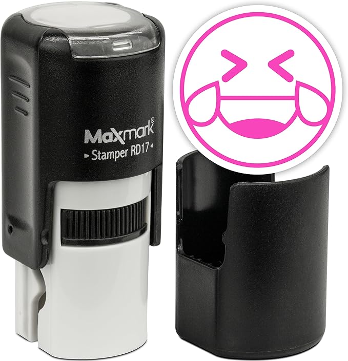 MaxMark Round Self Inking Emoji Stamp - Laughing - Pink Ink
