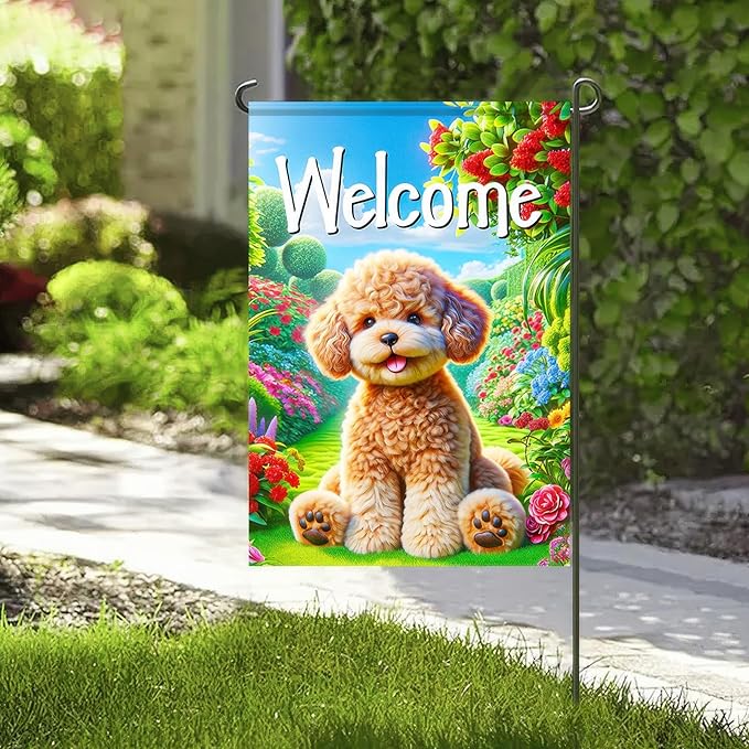 BlissYard Poodle Welcome Spring Summer Garden Flag 12x18 Double Sided Small Garden Yard House Flags Outside Outdoor Summer Porch Lawn Decoration Decor