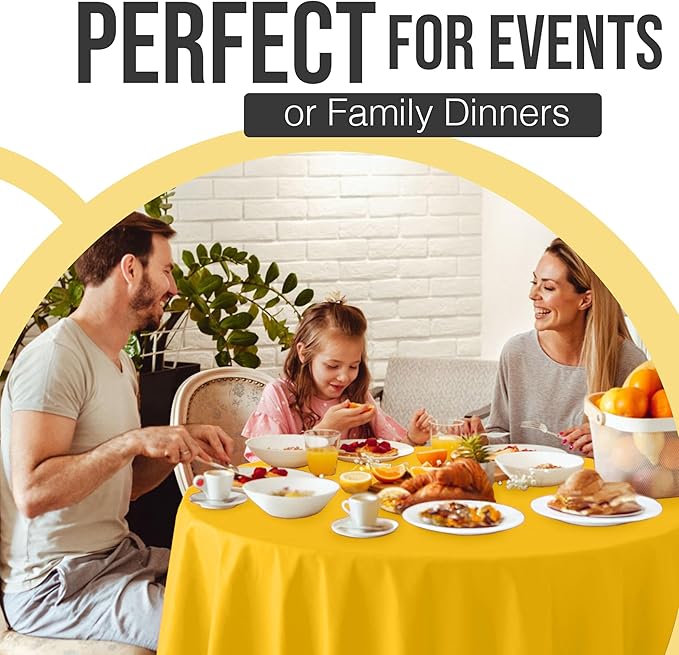 Exquisite 66% Thicker Premium Yellow Round Tablecloth 0.5 Mil 6 Pack Plastic Table Cloth Disposable 84 Inch Round Plastic Tablecloth Won't Tear Easily Like Cheap Thin Brands