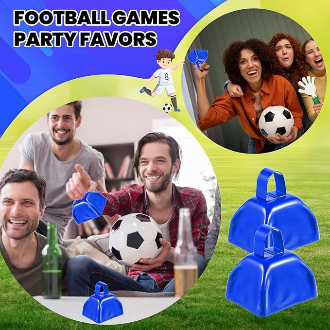 24 Pcs Metal Cowbells with Handle, Cow Bells Noise Makers for Sporting Events, Small Cow Bell Loud Bells Noisemaker Hand Percussion Cow Bells Noise Makers for Sporting Events, Football Games (Blue)