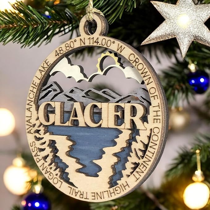 Glacier National Park Ornament - Handcrafted Wooden 3" Round, Avalanche Lake Christmas Décor