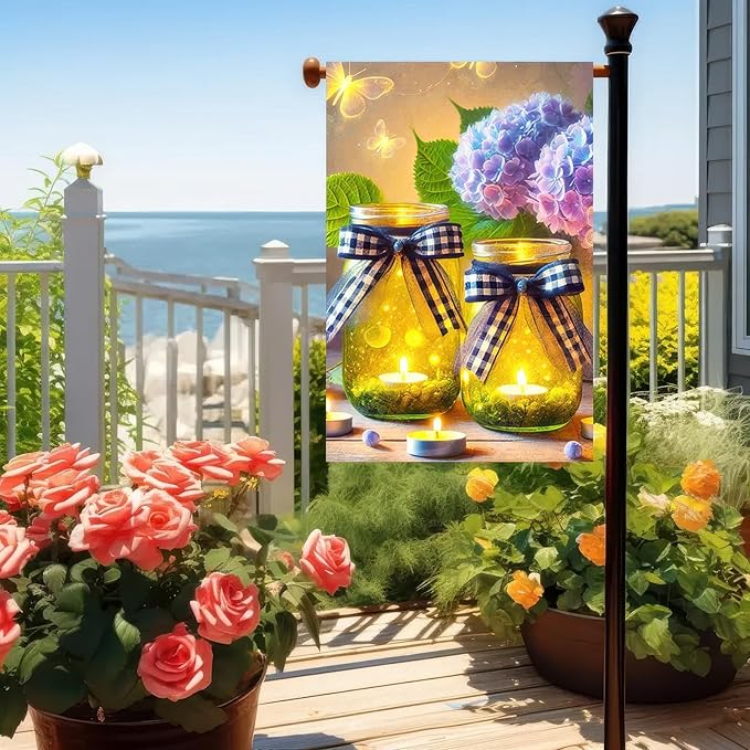 BlissYard Hello Spring Garden Flag Double Sided 12x18 Welcome Spring Floral Glow Yard Flag Mason Jar Vase Flower Garden Yard Seasonal Outside Outdoor House Decoration Farmhouse Holiday Flag