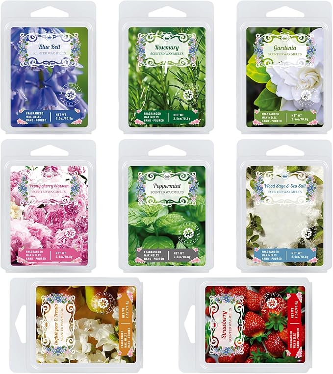 8 Natural Soy Wax fire-Free Aromatherapy Cube Gift Box, containing 8 Kinds of fragrances Such as bluebells, are Safe and Pleasant, Helping You Create Aromatic Space.