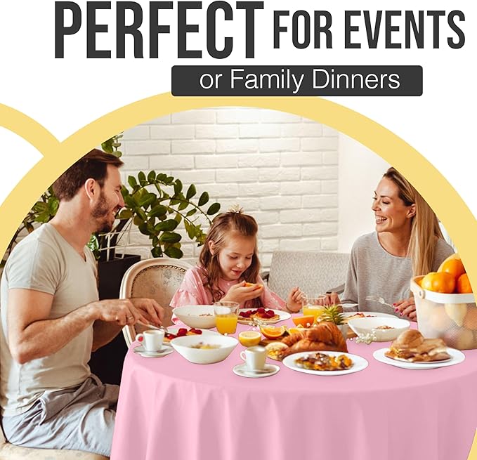 Exquisite 66% Thicker Premium Pink Round Tablecloth 0.5 Mil 24 Pack Plastic Table Cloth Disposable 84 Inch Round Plastic Tablecloth Won't Tear Easily Like Cheap Thin Brands