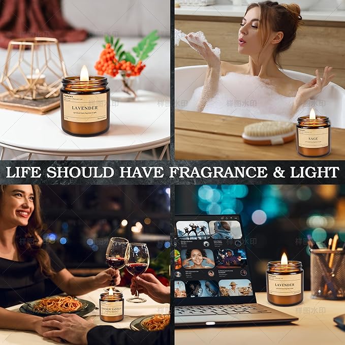 9 Pack Soy Candles for Home Scented | Grapefruit/Lemon Citrus/Bergamot Aromatherapy Candle Set in Amber Jar, Natural Scented Candles Gift for Women & Men, Birthday, Mother’s Day, Christmas