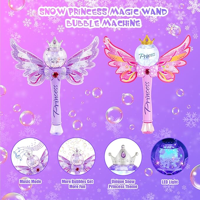 2 Pack Bubble Wands for Kids,Outdoor Party Birthday Bubble Toy for Toddlers,Light Up & Music Bubble Machine,Bubble Maker & Bubble Blower, for Girls Age 3 4 5 6 Years Old.(Pink+Purple)