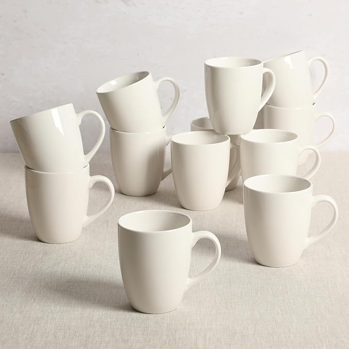 Gibson Home Great Essentials 12 Ounce Porcelain Coffee Mugs - Set of 12 - Cups for Latte, Hot Tea, Cappuccino, Mocha, Espresso, Cocoa