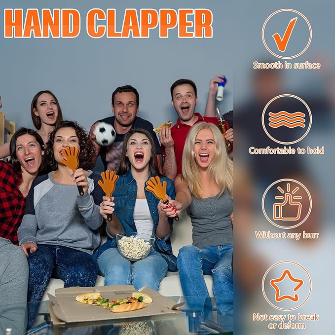 24 Pcs Hand Clappers 7.5 Inch Plastic Clappers Noisemakers Party Favors Clapping Noise Maker Birthdays Game Prizes Classroom Rewards Football Sporting Events Cheers Supplies (Orange,Black)
