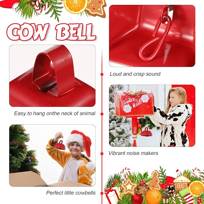 Yeshone 24 Pcs Metal Cowbell with Handle Cow Bells Noise Makers for Sporting Events Small Loud Noisemaker Cow Bell for Wedding Cheering Football Games, 3 x 2.8 x 2.5 Inch(Red, Black)