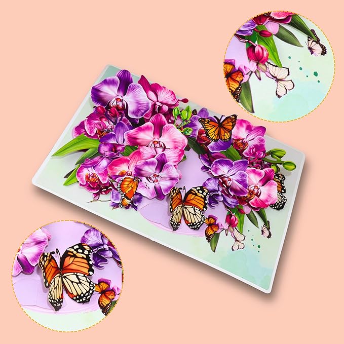 CUTE POPUP Thank you 3D popup card - Captivating Orchid and butterflies design - 6x8 inches - Memorable Keepsake for Friend, family or Colleague in any Occasion