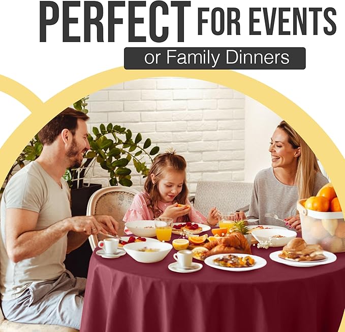 Exquisite 66% Thicker Premium Burgundy Round Tablecloth 0.5 Mil 24 Pack Plastic Table Cloth Disposable 84 Inch Round Plastic Tablecloth Won't Tear Easily Like Cheap Thin Brands