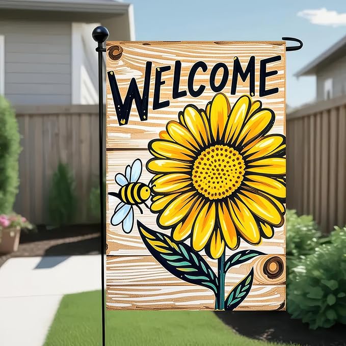 BlissYard Welcome Garden Flag 12x18 Double Sided Sunflower and Bee Seasonal Small Flags For Outside Outdoor Decor Yard Farmhouse Holiday Spring Summer Decorations Yard Flags