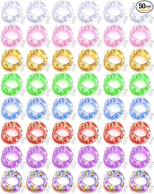 Riakrum 50 Pieces LED Fairy Lights Battery Operated Bulk, Wedding Waterproof Tiny Small Twinkle LED String Lights for Jar Starry for DIY Birthday Party Favors for Vase Centerpieces(Mixed Color,10 ft)