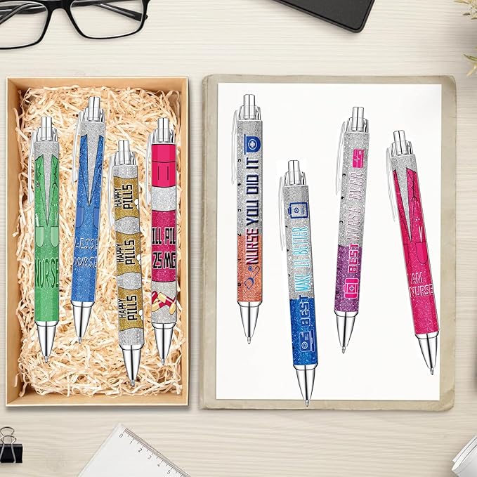 Idealmuzik 8 Nurse Ballpoint Pens,Gift for Nurse Week, Lovely Cartoon Cute Retractable Nursing Funny Ink for Medical Assistants Students Workers Office Appreciation Gifts