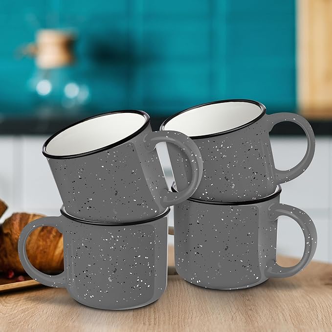 DISCOUNT PROMOS Ceramic Campfire Coffee Mugs 13 oz. Set of 10, Bulk Pack - Perfect for Tea, Espresso, Cappuccino, Hot Cocoa - Grey