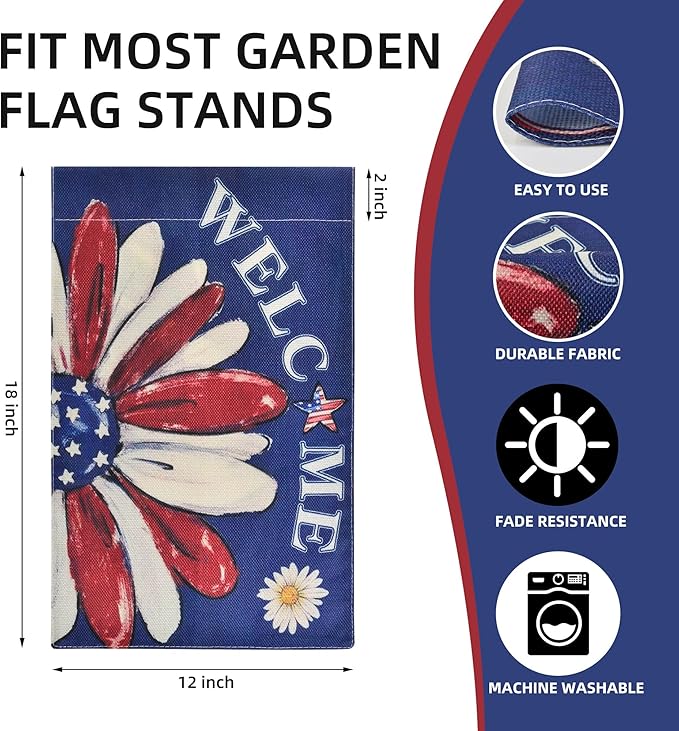 Kevinste 12x18 Inch Double-Sided Welcome Garden Flags for Outdoor Decor, Vivid Color Welcome Daisy, Weather-Resistant Linen, for Front Porch, Yard, or Patio (Blue)