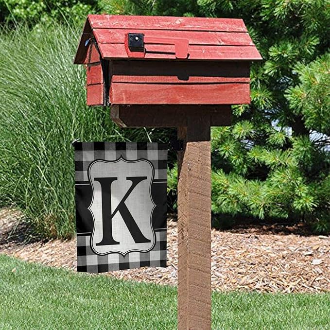 YANGHOME Monogram Initial K Burlap Garden Porch Lawn Flag Farmhouse Decorations Mailbox Decor Welcome Sign 12x18 Inch Small Mini Size Double Sided Flax Nylon Linen Fabric