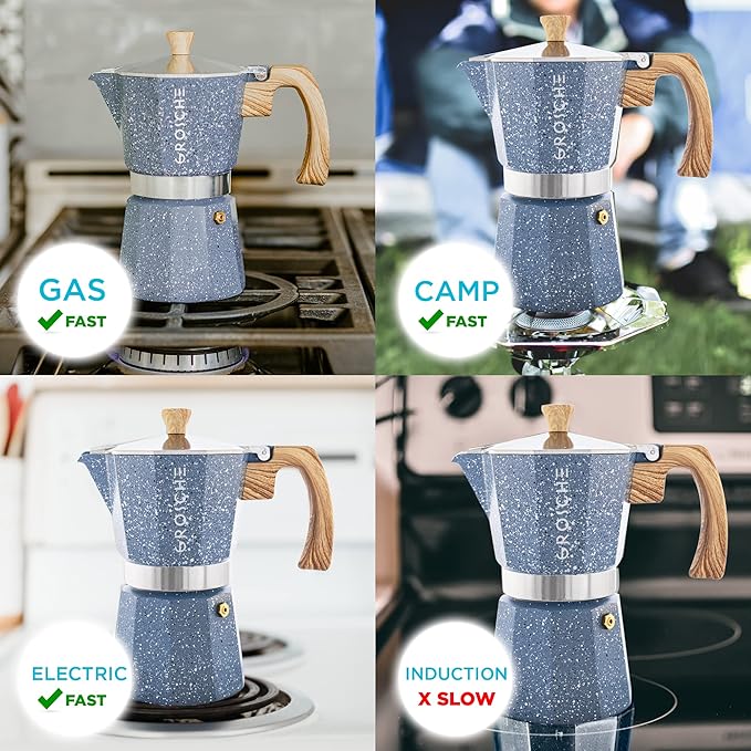 GROSCHE Milano Moka pot, Stovetop Espresso maker, Greca Coffee Maker, Stovetop coffee maker and espresso maker percolator (Indigo, 9 cup)