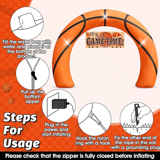 8FT Giant Basketball Inflatable Arch, Basketball Party Decorations with Game Day Banner 1Blower & Built-in 3LED Lights for Team Coach Stadium Photos Backdrop Senior Night & Birthday Blow-Up Decor