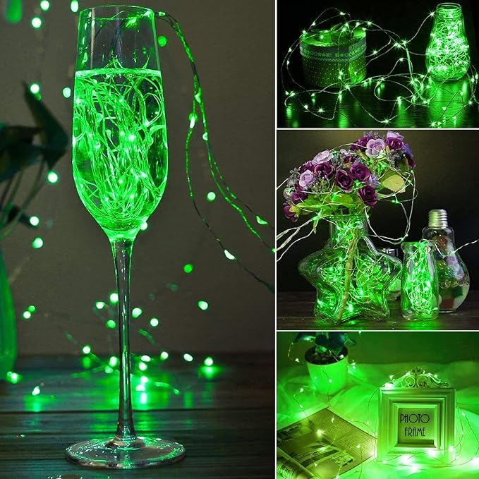 12 Pack Fairy Lights - Battery Operated 7 Ft Silver Wire 20 Led Waterproof Starry Moon Lights for Bedroom DIY Party Wedding Patio Christmas (Green)