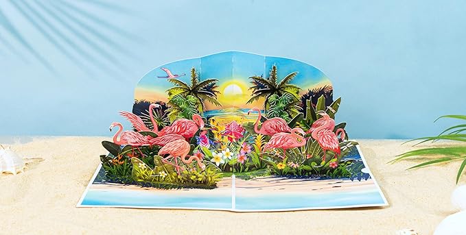 Flamingo Birthday Cards for Women, 6x8in Pop Up Mothers Day Card, 3D Anniversary Card, Valentines Day Card, Pop Up Gifts for Her, Him, Wife, Husband, Sister (Flamingo)