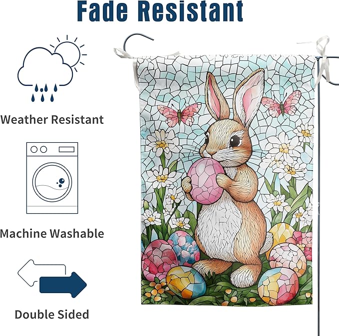 Easter Bunny Garden Flag Stained Glass Rabbit Flag Easter Egg Yard Flag for Outside 12x18 Double Sided Lily Spring Outdoor Flag Small