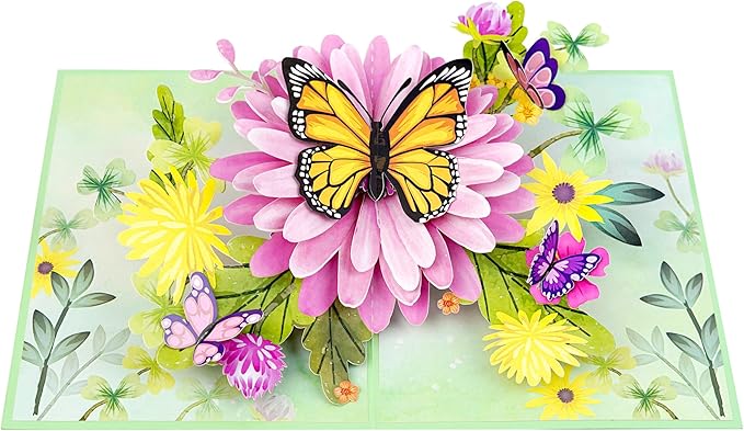 3D Birthday Cards for Women, Mothers Day Cards, 6x8in Pop Up Birthday Card for Mom, Wife, Her, Daughter, Sister, Grandma (PQ Butterflies & Flowers D2).