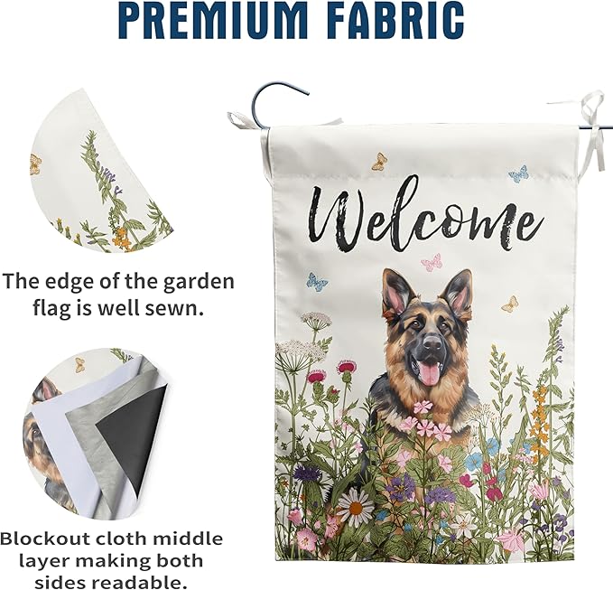 Spring Summer Garden Flag Floral German Shepherd Yard Flag Flower Dog Garden Flags for Outside Small Outdoor Welcome Flags 12x18 Double Sided