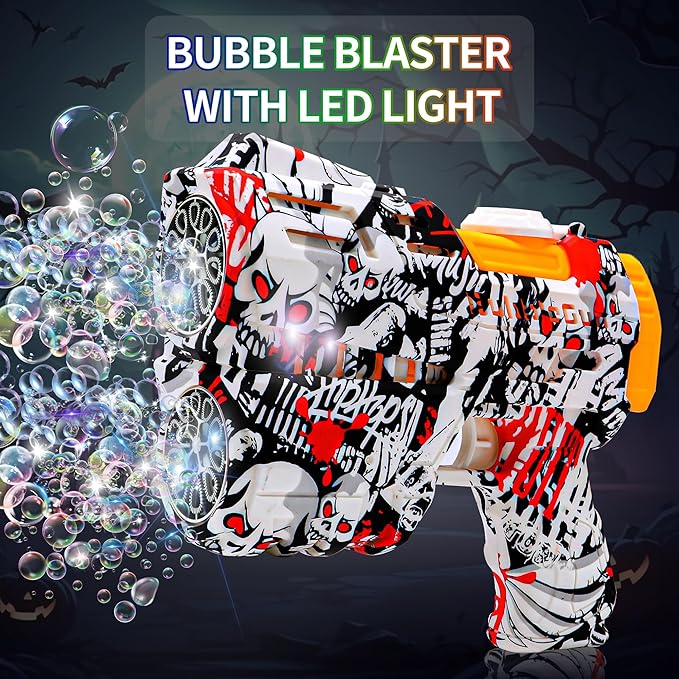2 Pack Bubble Guns for Kids, Rechargeable LED Light Up Graffiti Bubbles Machine Blower with 2 Bottles Refill Solution for Kids 4-8, Bubble Makers Blaster for Toddlers